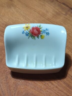 Vintage Porcelain Soap Dish - White with Floral Accent